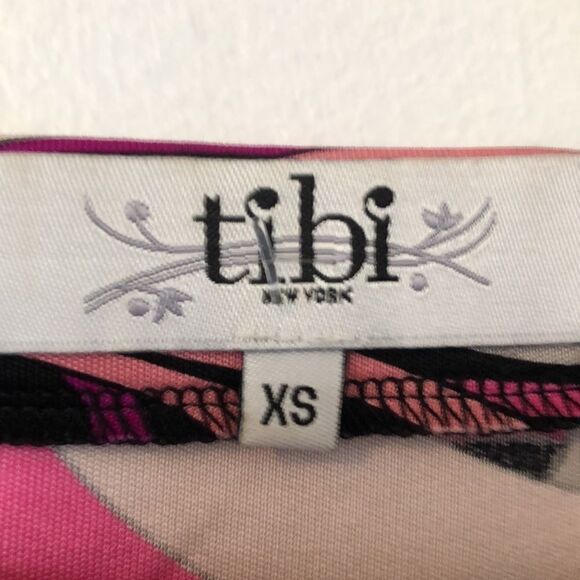 Vintage Tibi Swirl Shades of Pink 100% Silk Long Puff Sleeve Mini  Dress Size XS - Picture 4 of 8